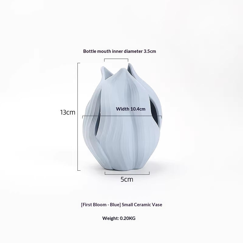Blossom Minimalist Ceramic Vase — Colored Glaze, Tabletop Decor