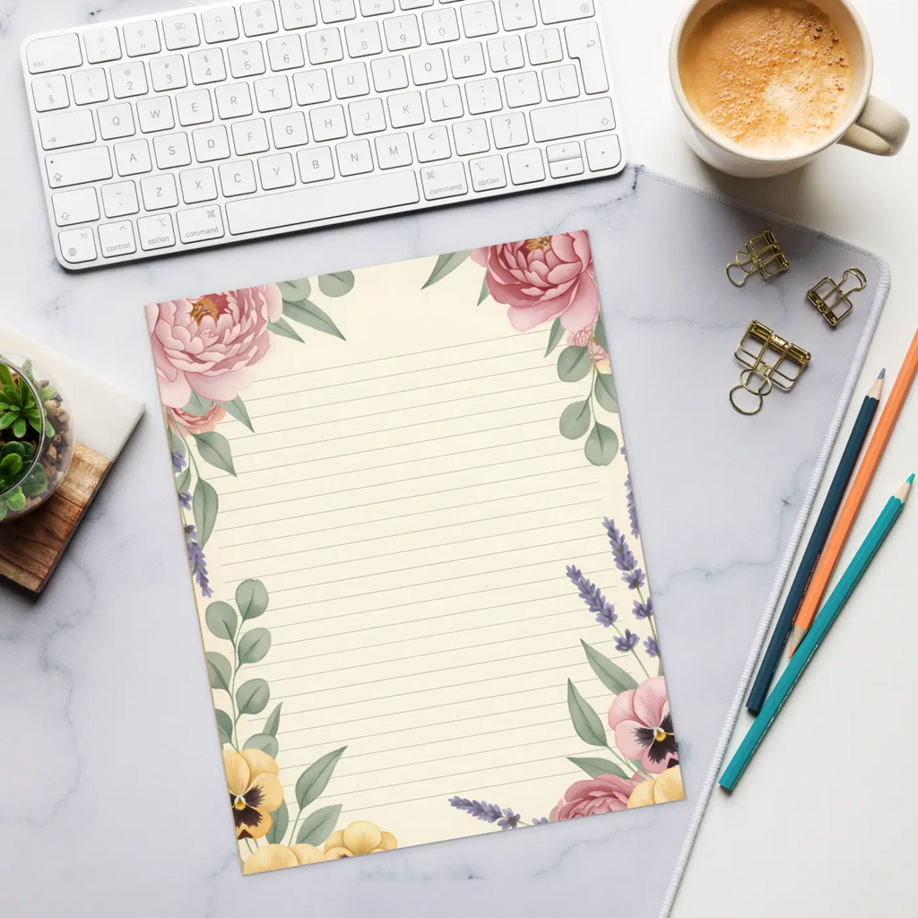 Lavender Floral Ruled Notepad – Botanical Elegance - Dipaliz