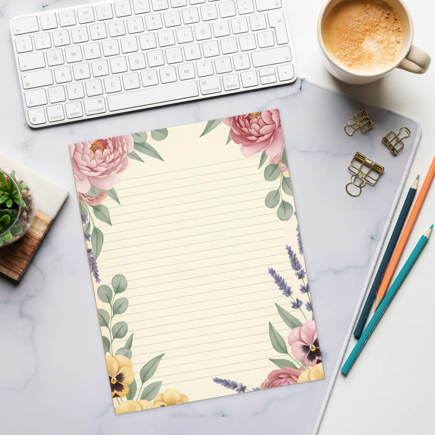 Lavender Floral Ruled Notepad – Botanical Elegance - Dipaliz